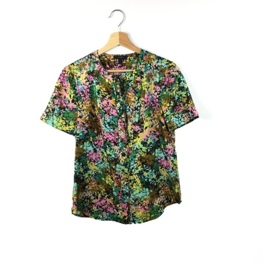J. CREW Silk Technicolor Floral Button Top Size 4
